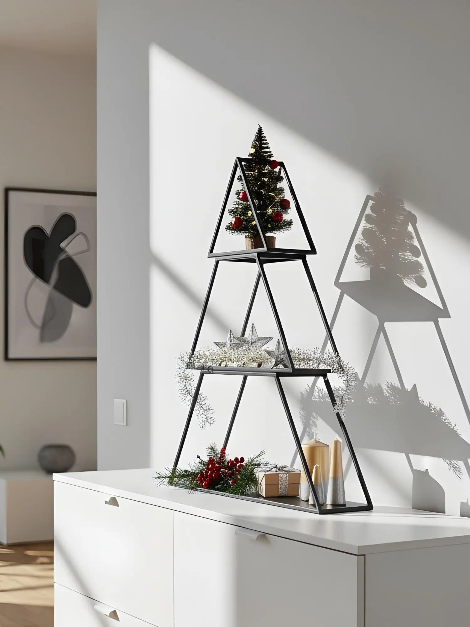 Etagère Weihnachtsbaum Schwarz 3-stöckig