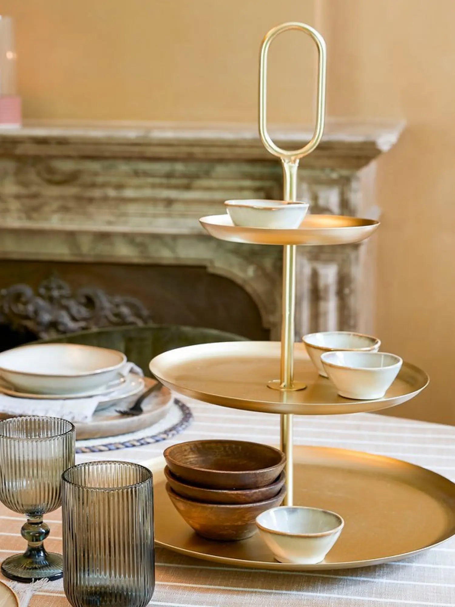 Etagere Rund Gold 3-stöckig